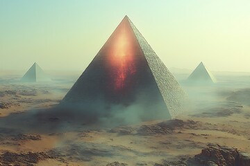 Ancient pyramids bathed in ethereal desert light