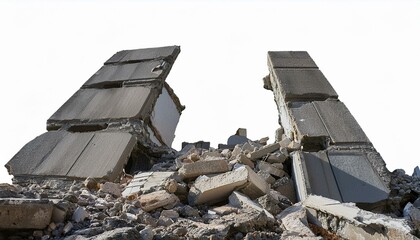 Concrete fragments of a destroyed building isolate on White background PNG