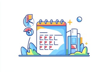 Vector illustration of a reservation icon featuring calendar and clock for date and time booking