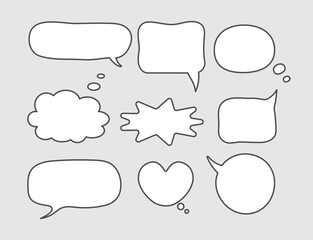 Hand drawn speech bubbles set. Text boxes doodle style.