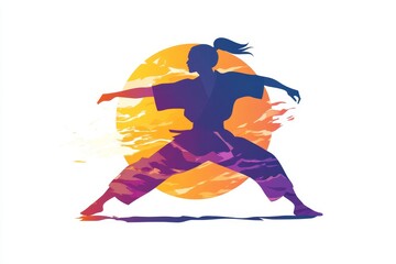 Vector silhouette of a martial arts athlete in a dynamic pose for iconic flat design