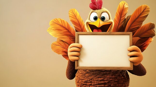 Happy Turkey Holding Blank Sign Illustration