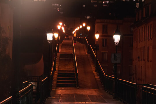 Various colors of autumn in Paris at the night.  Lighters on Senna embankment.