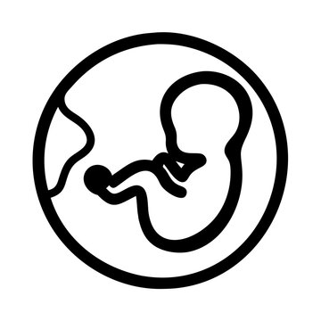 Icon of fetal outline in womb on white background, minimalistic design, copy space