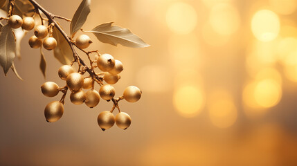 Naklejka premium Winter herbs and branches banner with bokeh and copy space