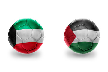 Fototapeta premium football balls with national flags of palestine and kuwait ,soccer teams. on the white background.