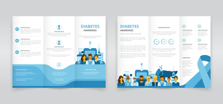 Trifold brochure, pamphlet or triptych leaflet template ideal for world diabetes day or awareness month programs