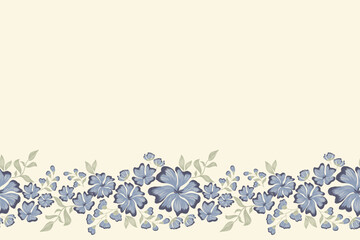 Blue floral wallpaper pattern damask vintage ethnic flowers motif textured victorian modern design hand drawn vector illustration. © Wita Pixs