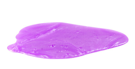 Purple pink sleaze puddle, slime isolated on white background, with clipping path, side view	