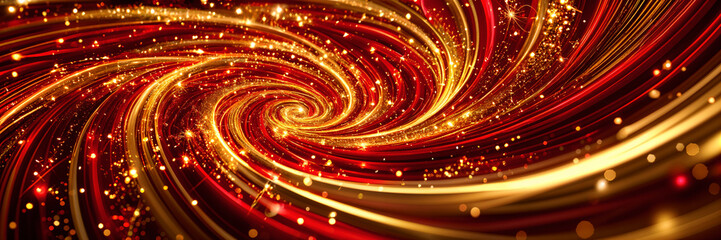 Obraz premium Vibrant, swirling pattern composed of red and gold hues with a bokeh effect that gives it a dynamic and festive appearance.