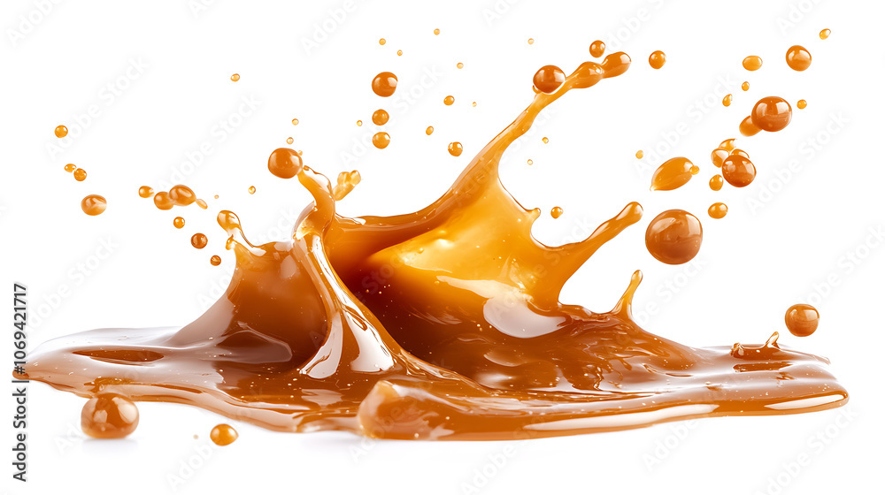 Aufkleber caramel sauce splash isolated on white background with clipping path