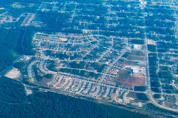 Porter, Texas, USA - Aerial photograph of new home construction and residential planned communities and subdivisions in the greater houston area of east texas 