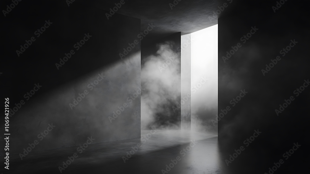 Aufkleber empty dark abstract cement wall and gradient studio room with smoke float up interior texture for di