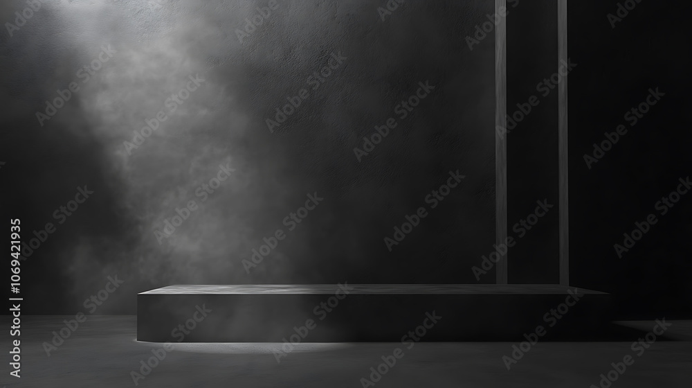 Poster empty dark abstract cement wall and gradient studio room with smoke float up interior texture for di
