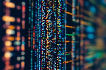 Vibrant display of secure software development code on computer screen with blurred background