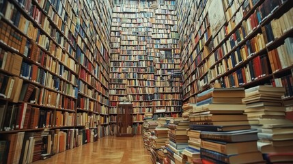 Fototapeta premium Expansive library wall brimming with thousands of books, showcasing literature and education