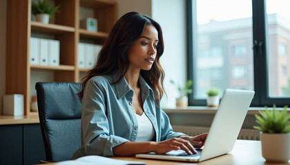 Obraz premium Woman Focused on Work at Modern Office