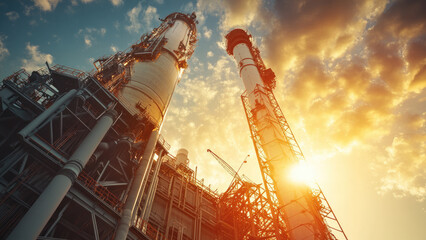 Obraz premium Massive Industrial Rocket Preparing for Launch into the Bright Sky