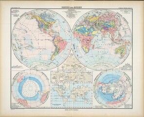 Antique world map showing the eastern and western hemispheres