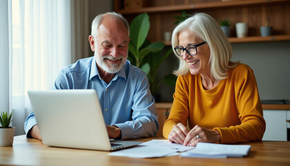 Senior Couple Working Together on Laptop