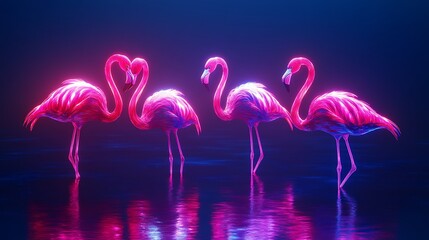 Obraz premium Neon flamingo bird glowing in realistic illuminated design