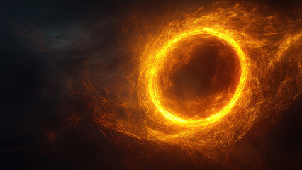 Glowing Fiery Ring of Energy in Dark Abstract Space