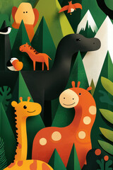 Vibrant Wildlife in a Playful Forest: Illustrated Animal Art