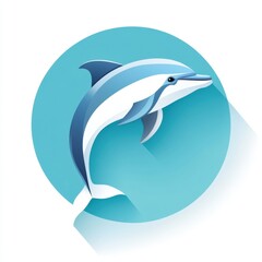 Fototapeta premium Minimalist Illustration of a Dolphin Leaping from Circular Sea Background