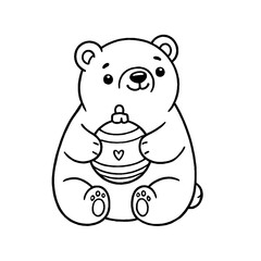 Cute Christmas Bear Holding Ornament Coloring Page - Adorable Holiday Illustration for Kids, Festive Crafts, Greeting Cards, Winter Decor