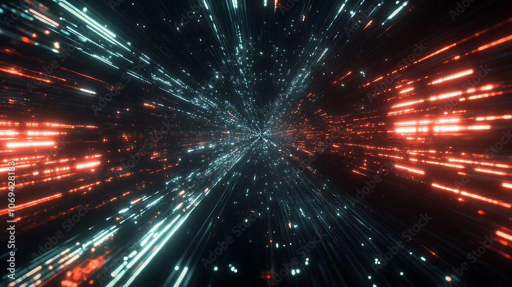 Aufkleber optical data concept depicted by abstract glowing lines on a dark background, the high speed, vast c