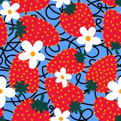 Summer fruit seamless strawberry berry pattern for wrapping paper and fabrics