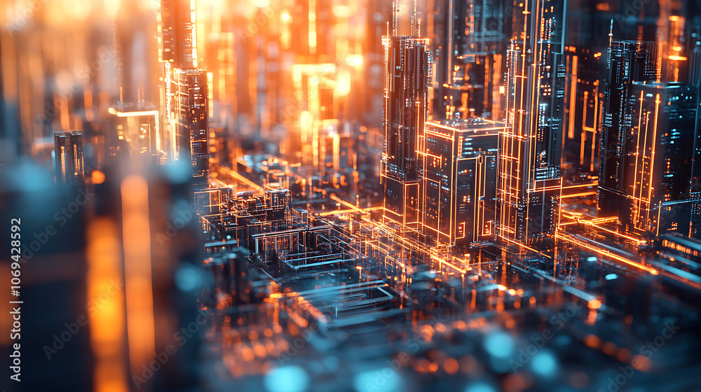 Aufkleber smart factory concept, abstract tech background, demonstrating industry 4,0 revolution through autom