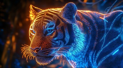 Realistic tiger hologram in neon high-resolution image