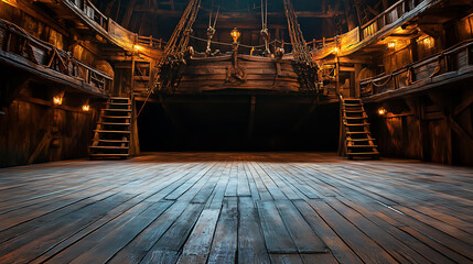 Fototapeta premium empty pirate ship deck background for theater stage scene