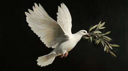 Obraz premium Dove carrying an olive branch in its beak