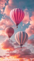 Fototapeta premium Early morning light illuminating hot air balloons soaring through a calm, clear sky..