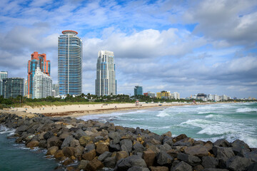 Landscape panorama of Miami Beach coastline.