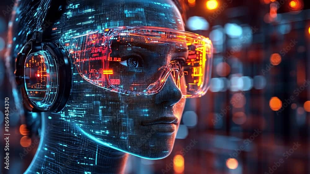 Poster exploring vr tech with a futuristic digital interface and enhanced visuals