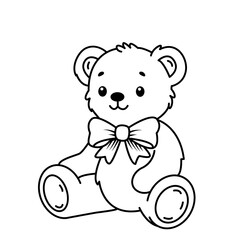 cute teddy bear toy with big bow. flat vector illustration on white background.