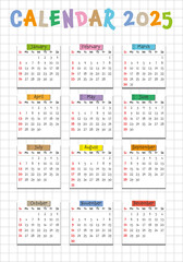 Creative calendar 2025 on grid