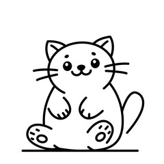 Cute and funny cat in linear style. Flat vector illustration on white background