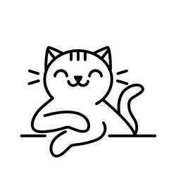 Cute and funny cat in linear style. Flat vector illustration on white background