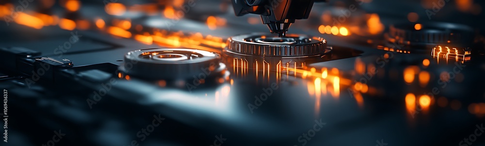 Fototapete a close-up view of a circuit board with glowing leds, showcasing intricate electronic components and