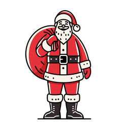 Santa Claus with a bag of gifts. Icon in linear style isolated on white background. Vector illustration