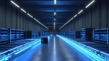 Obraz premium Smart warehouse utilizing artificial intelligence for autonomous sorting and loading -