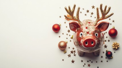 Festive Piggy Bank with Christmas Decorations