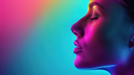 A stunning, dark portrait highlights the beauty of a young woman, draped in vibrant colors that emphasize her allure.