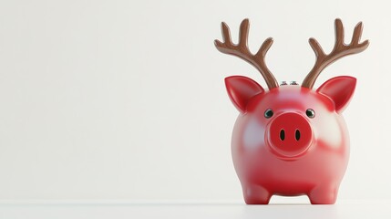 Obraz premium Festive Piggy Bank with Antlers for Holiday Savings