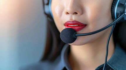 A professional woman employs her skills at a call center, expertly managing calls with a friendly demeanor and headset.