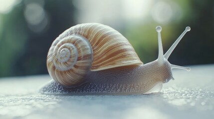 Close-up of a Beautiful Snail on a Surface
